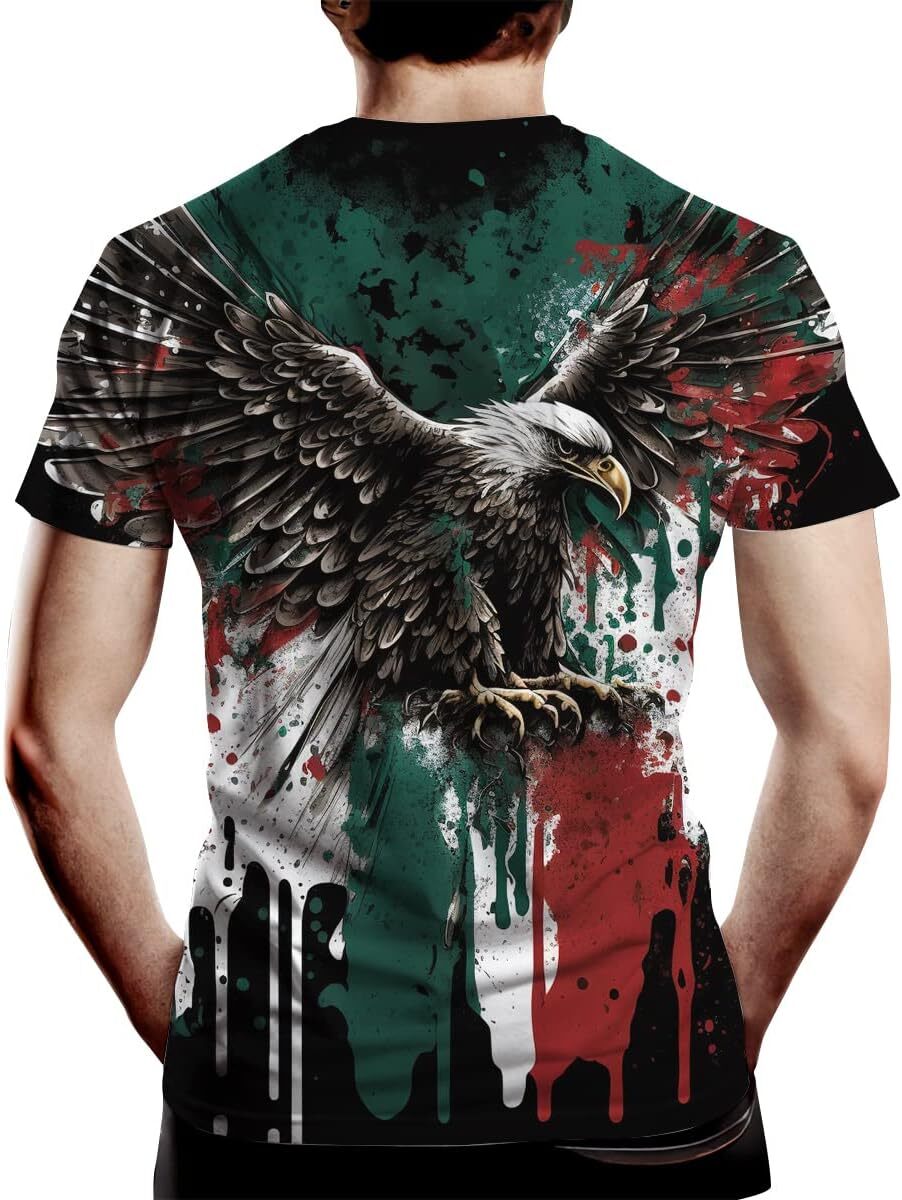 Mens T shirt Novelty Cool Mexican Flag and Eagle Print Short Sleeve T Shirt for Men's tee Casual tops summer clothes Breathable cool