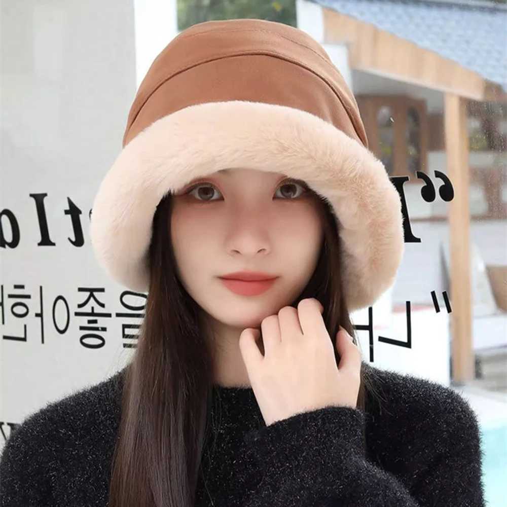 New winter bucket hat soft and thick plush hat warm outdoor windproof hat warm Beanies womens fisherman hat Panama hat X241023