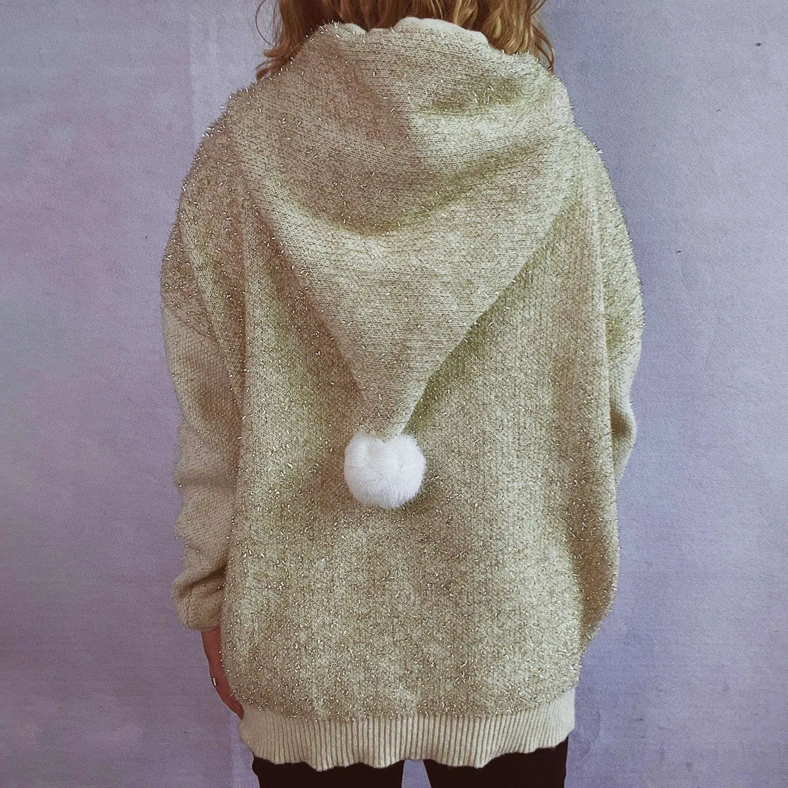 Full matching Christmas tree hooded womens sweater loose and ugly Christmas sweater fashionable casual zipper thick knitted sweater 241024