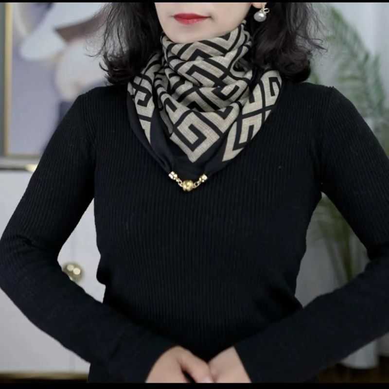 New designers Neck Texture ece Protection silk Womens scarf nice Small Buckle Magnetic