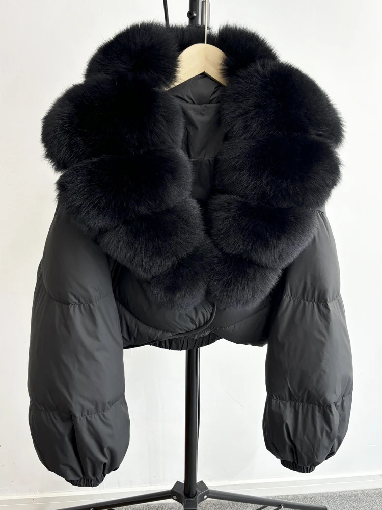 Janveny Fur Coat Womens Winter 90% White Duck Down Jacket Super Large Natural Fox Fur Collar Womens Inflatable Park 241023
