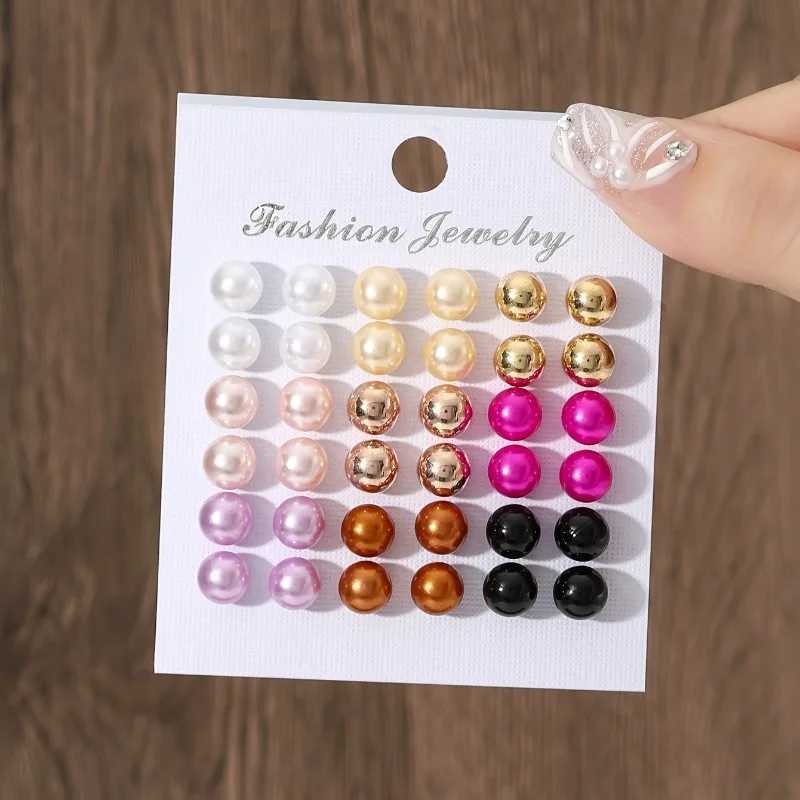 18 pairs of mini summer womens colorful pearl earring set suitable for parties with fashionable girl earrings W241023