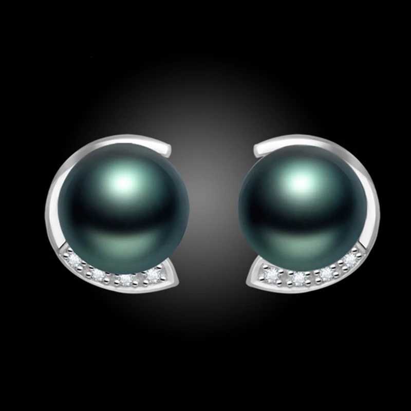 925 Silver Luxury Imitation natural seawater Black PearlStud Earrings Women Earrings Fashion Jewelry Wedding Christmas GiftX241023
