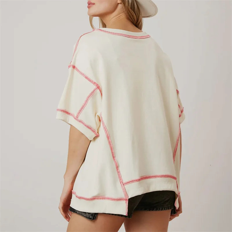 Lamuusaa glitter top womens summer lobster print contrasting color round neck short sleeved t-shirt y2k clothing streetwear 241011