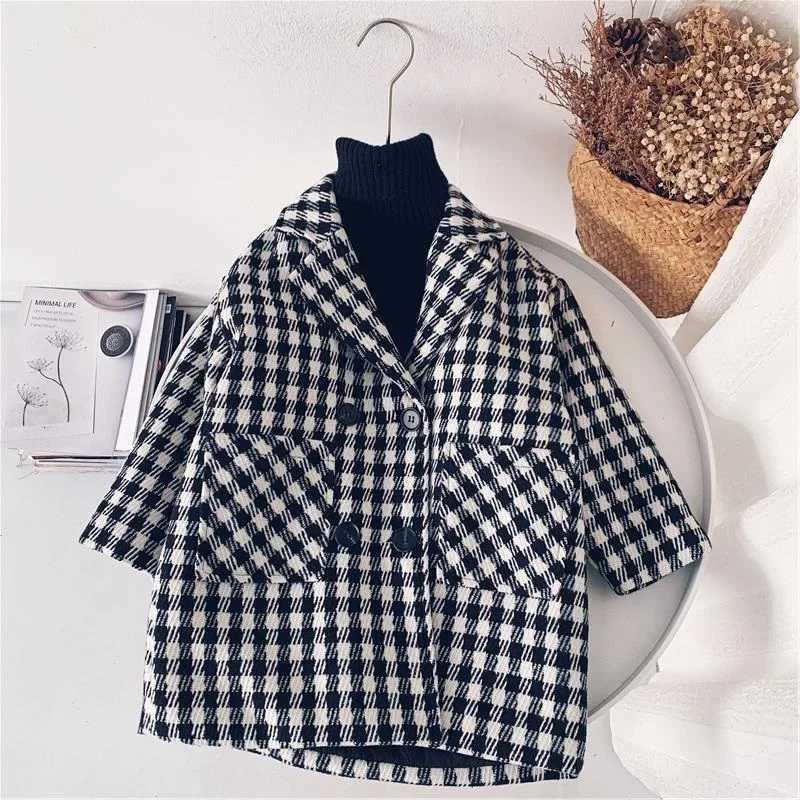 Winter boys wool plain jacket long double-layer insulation childrens clothing girls collars coarse woolen coat cotton apron jacket childrens clothing 