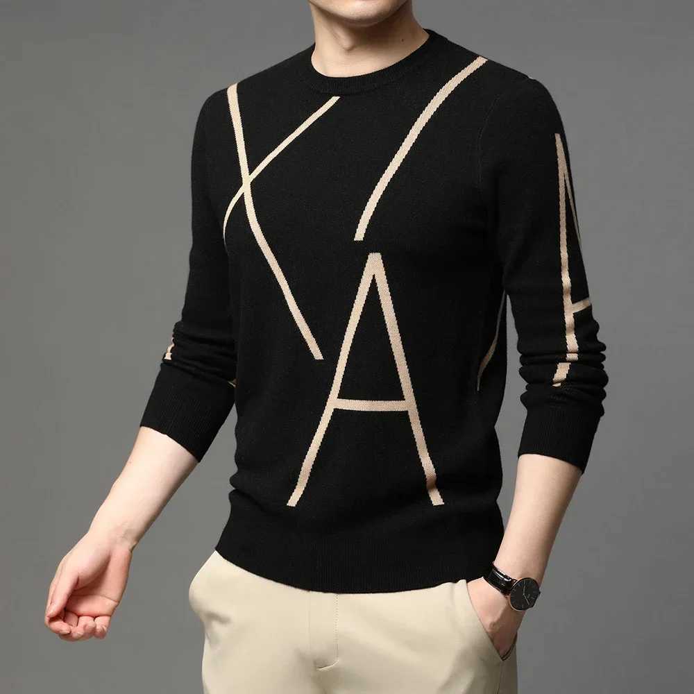 2023 New Fashion Brand Knit High End Designer Winter Wool Pullover Black Sweater For Man Cool Autum Casual Jumper Mens Clothing LX241024
