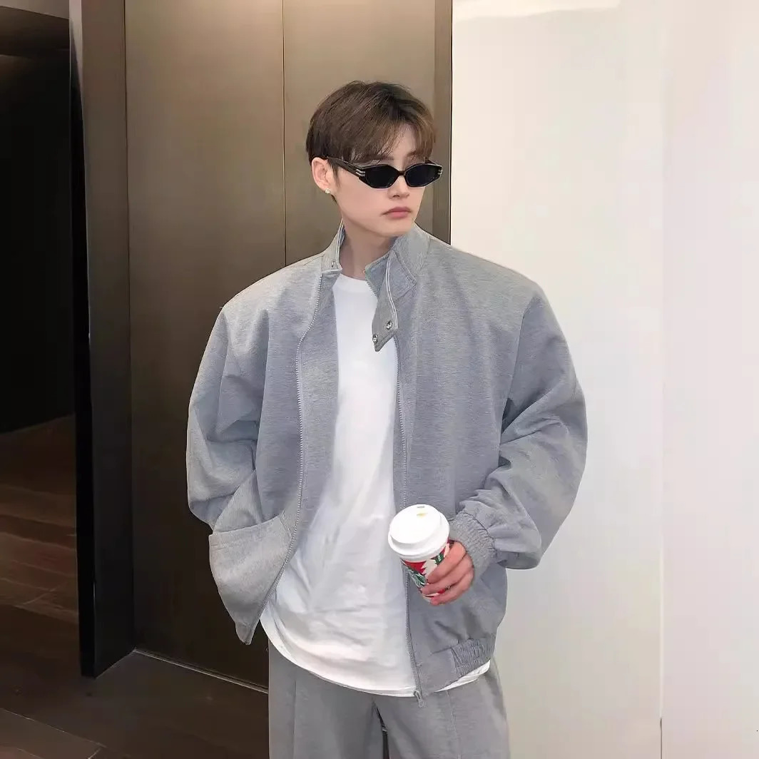 Spring and Autumn Stand up Collar Open cardigan Mens Sports and Leisure Casual Set Loose Fit Mens Two Piece Set 241024