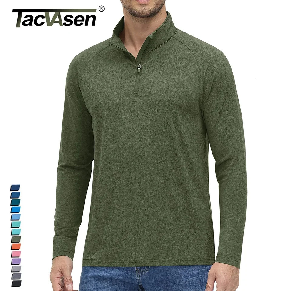 TACVASEN UPF501/4 zipper collar stain resistant UV top mens long sleeved sun/UV protection T-shirt runner T-shirt outdoor 241024
