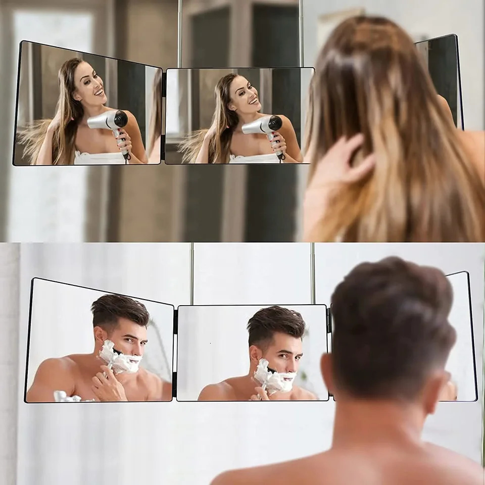 White Retractable Adjustable Hanging Three Mirrors Makeup Folding Fold Mirror Spot Portable Cosmetic 241024