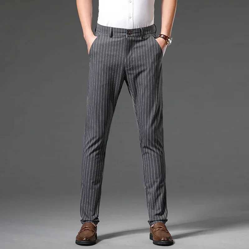 Autumn Stripe Trousers Men Formal Work Business Red Grey Blue Black Slim Fit -free Office Luxury Suit Pants 30-38X241023