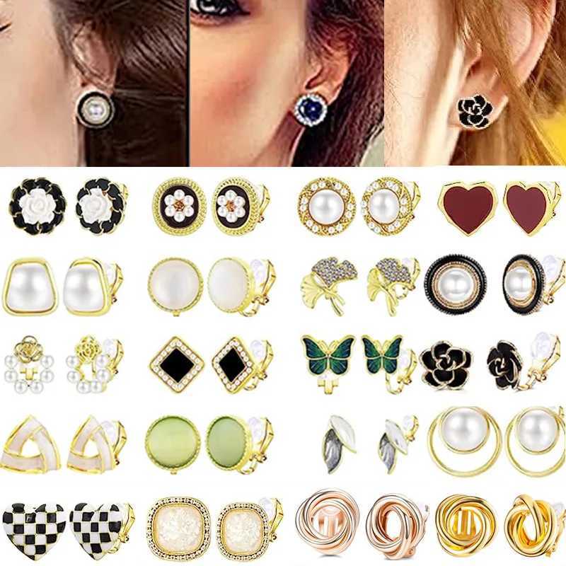 1 pair of pearl earring clips female unperforated earring clips earrings false perforations crystal earring cuffs fashionable gift W241023