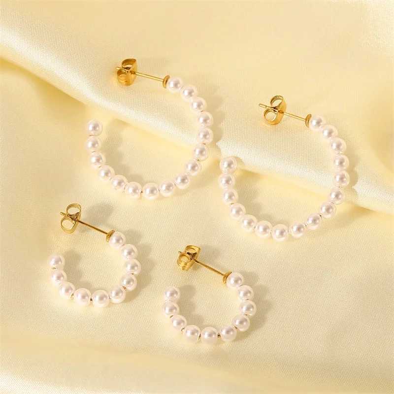 2022 New Classic Stainless Steel Pearl C-Ring Womens Pearl Earrings Fashion Jewelry Gifts Waterproof Jewelry W241023