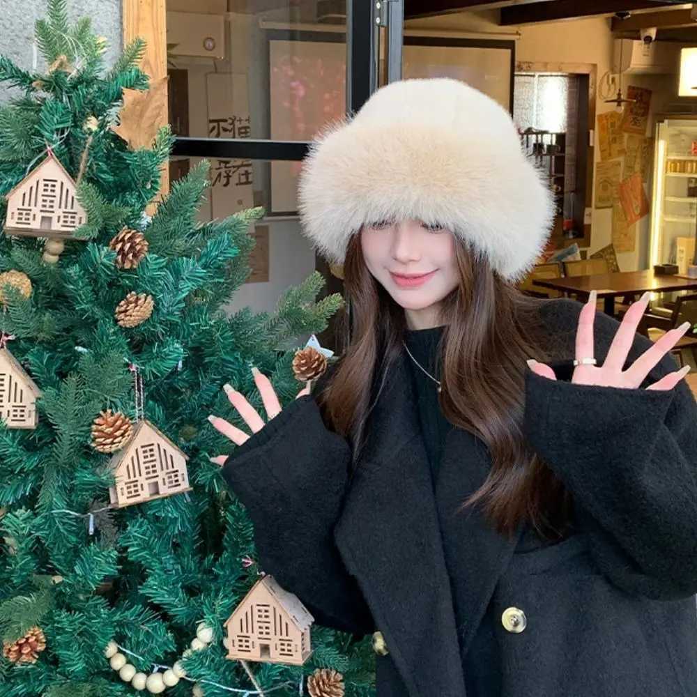 Fluffy fur bucket hat plush fisherman hat warm winter hat thick snow day Panama hat Christmas gift X241023