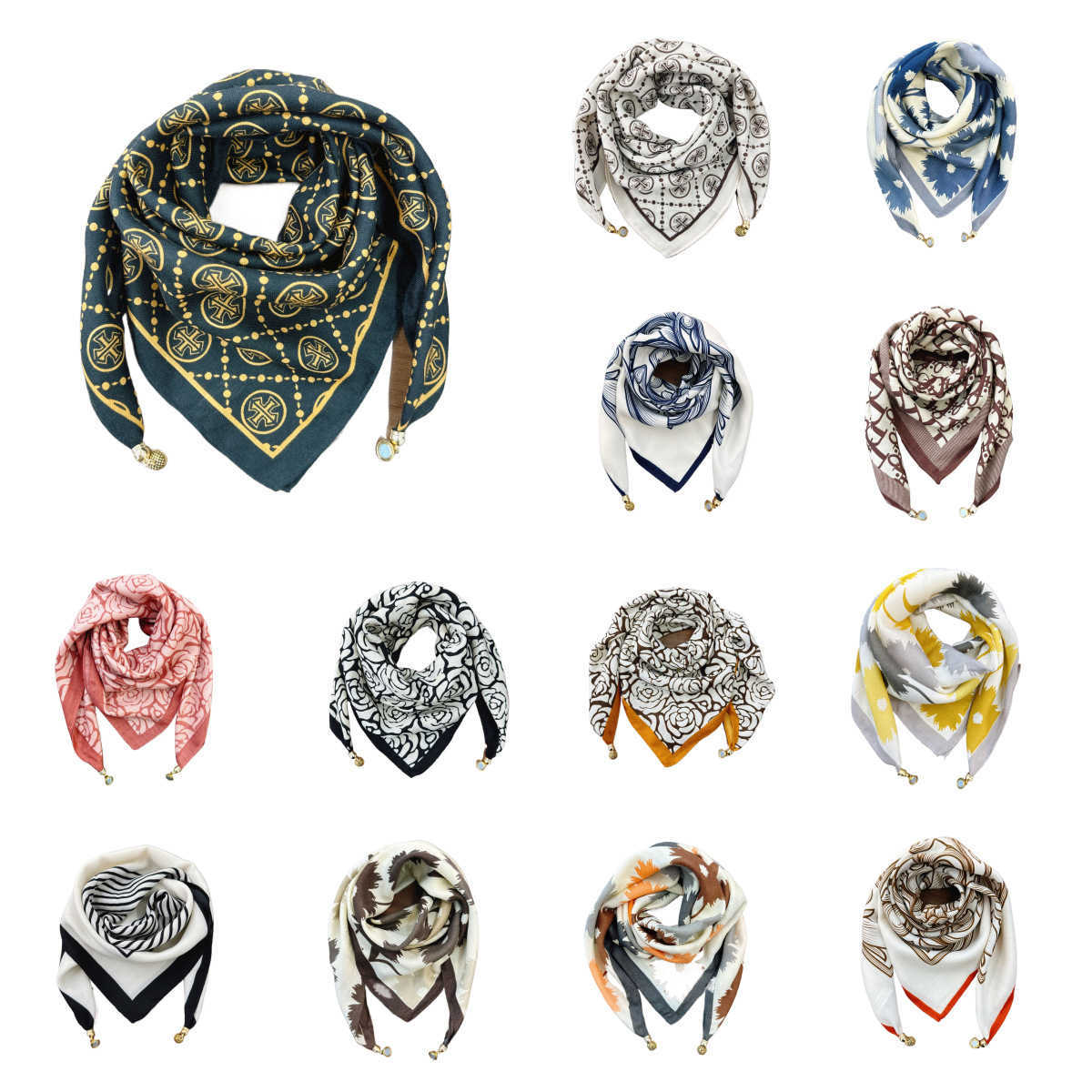 thin and elegant protection neck magnetic printed small triangular square womens go urious Wind buckle scarf designers