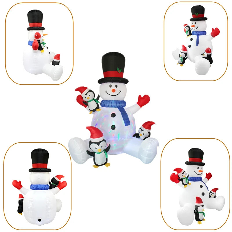 2.1M/7FT Christmas inflatable sitting snowman outdoor model with LED lights indoor and outdoor carnival Christmas decoration 241024