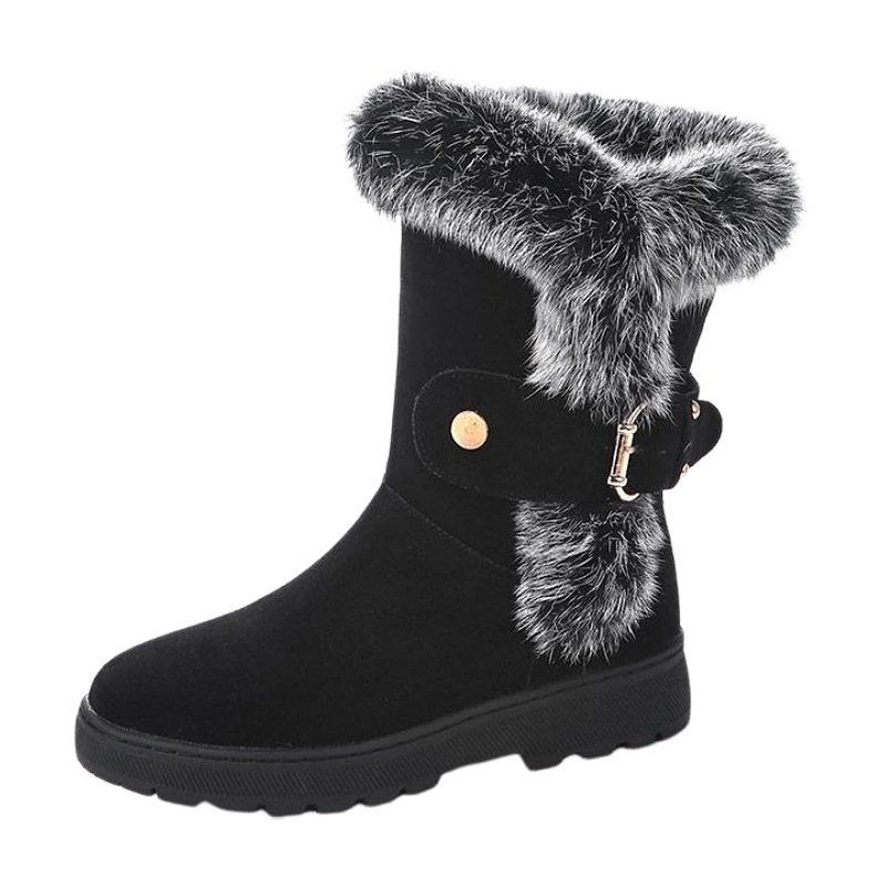 Women's Fleece Winter Warm Snow Boots: Anti-slip, Thick Sole, Versatile, Black 16e9