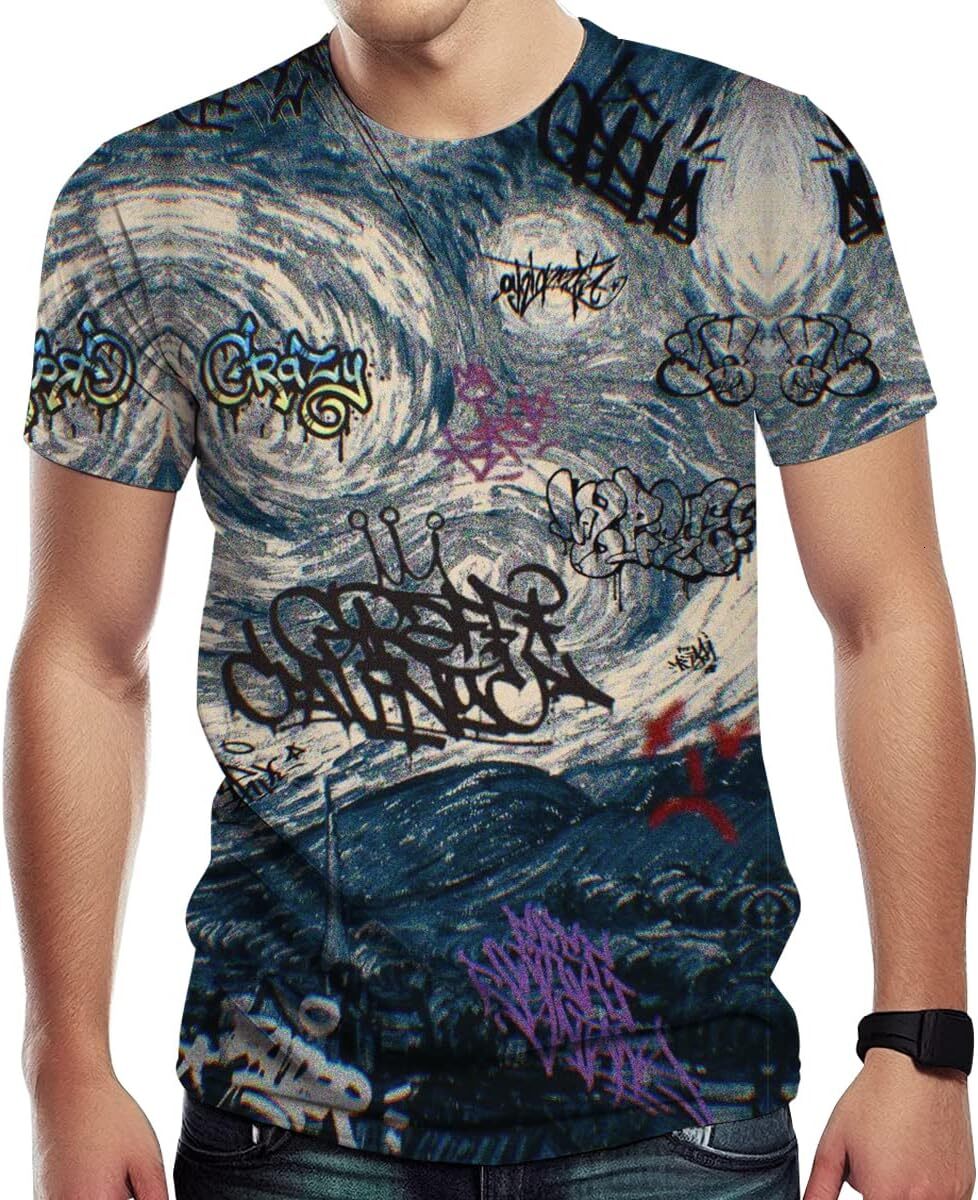 Mens T shirt Men's Graffiti Print Creative Novelty 3D Graphic T Shirt Casual tops summer clothes Breathable trend