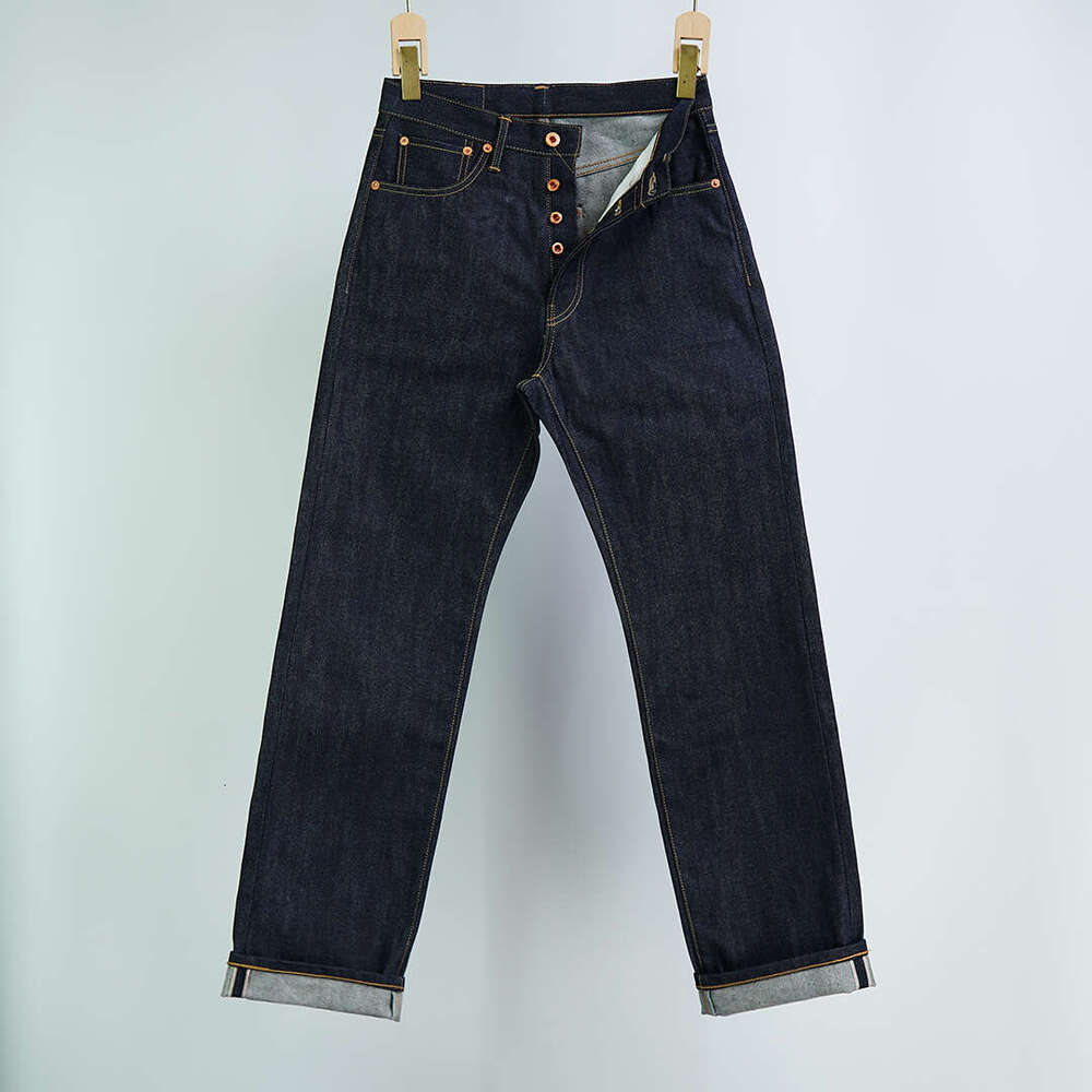 14Oz UNWASH Raw Original Indigo Blue Denim Jeans For Men Red Seedge 100% Cotton Classic C-55501 Loose Straight Pants Y2k 502