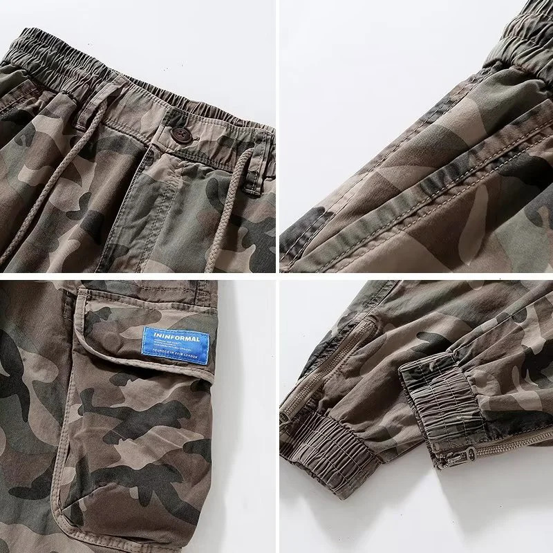 Mens trend camouflage outdoor cargo pants basic hiking and climbing sports mens multi pocket bundled foot casual pants 241023