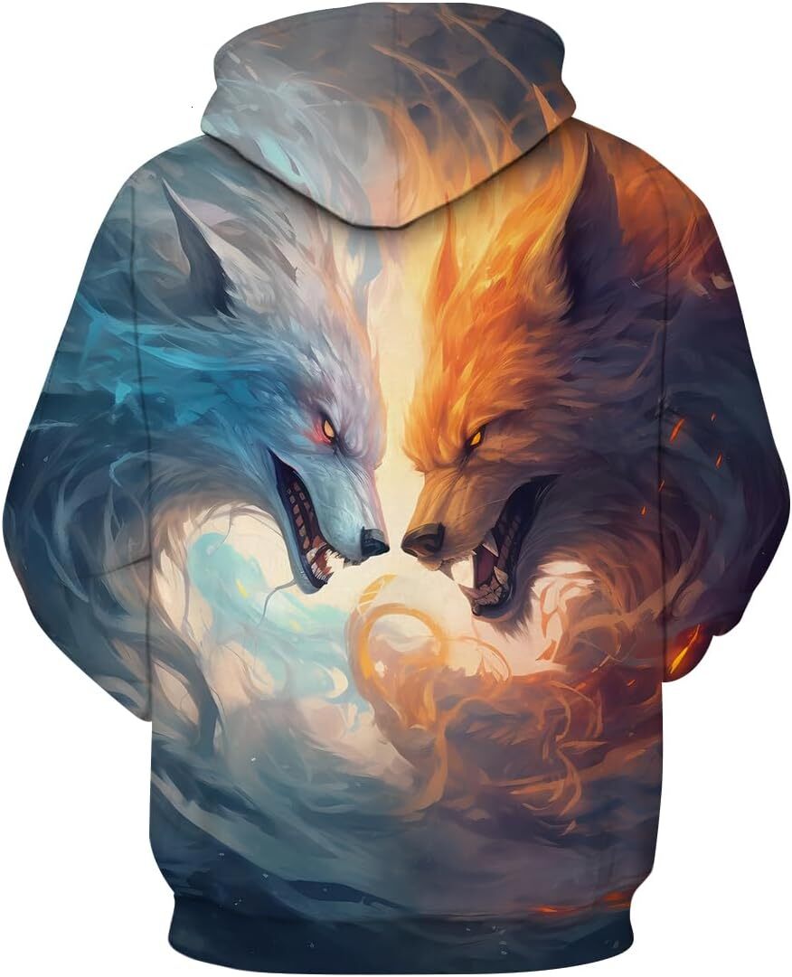 Hoodie for Mens Womens Mens Wolf Pattern Fashion trends cool Personality Hoodies Sweatshirt Pullover with Pocket Graphic Hoodies sweatshirt Pullover L