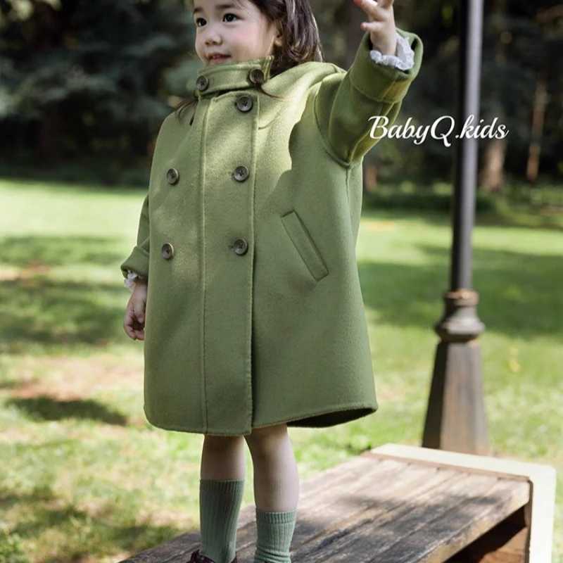 Womens wool coat windbreaker 2023 green warm thick winter cotton youth coat childrens clothing W241023