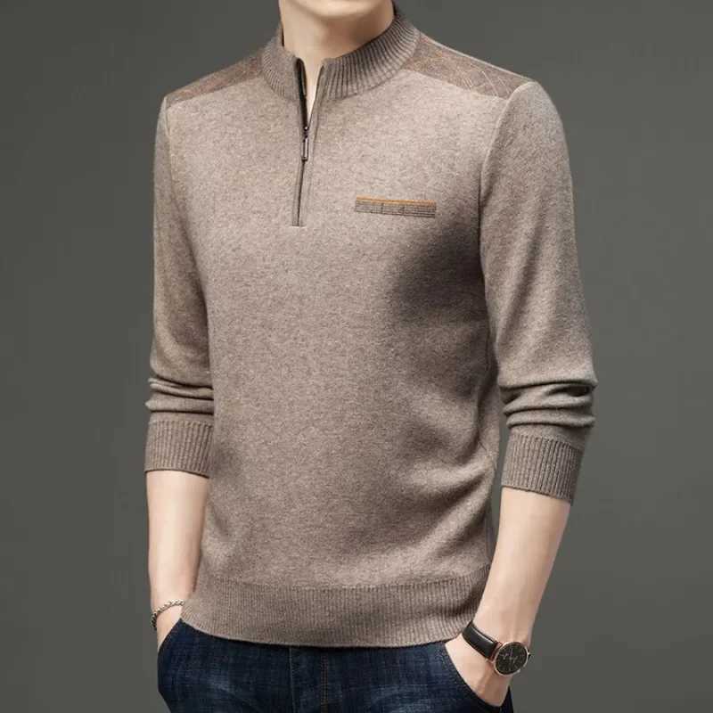 fall and winter New Mens Solid Color Half-high Neck Zipper Pullover Knit Sweater Fashion Casual Mens Warm Long-sleeved Sweater LX241024