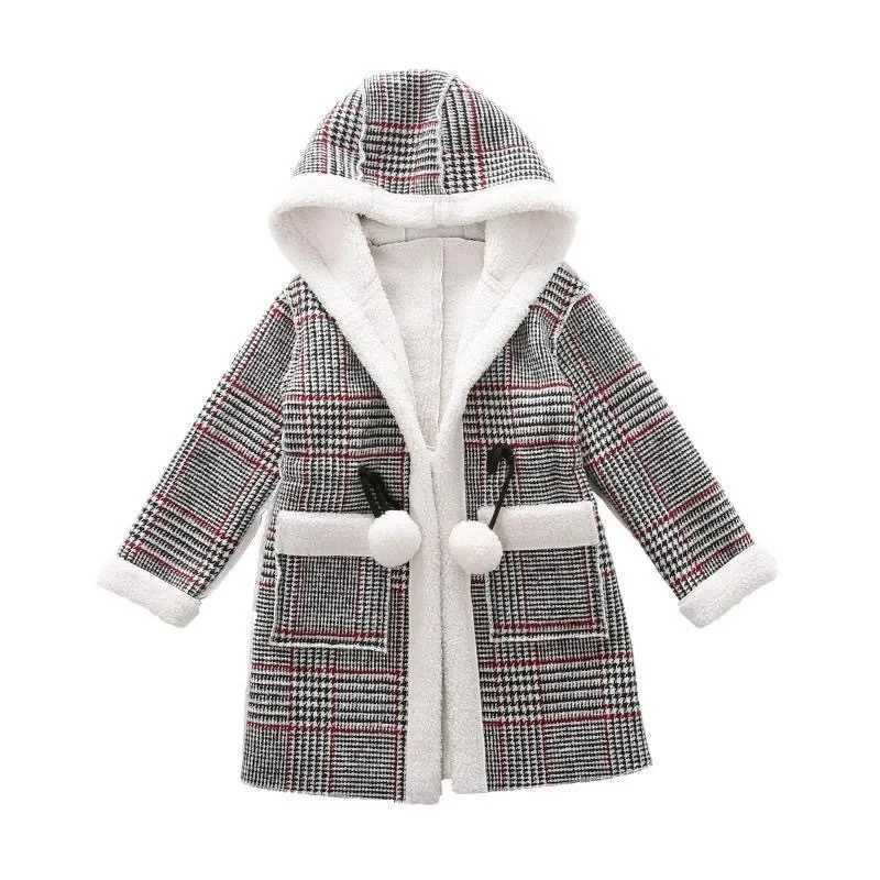 Fashion design for autumn and winter Parka girls furry clothes long wool jackets childrens jackets with grid pattern filling warm clothes W241023