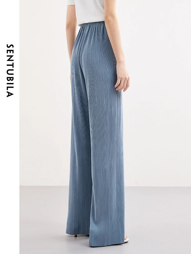SENTUBILA Blue Elegant High Waist Wide Leg Pants Spring/Summer Elastic Waist Straight Loose Womens Trouser 141K53093 241023