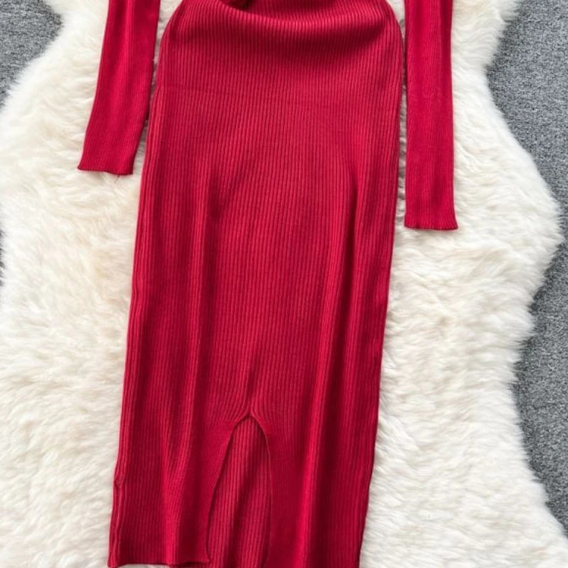 Autumn and Winter Womens Long Skirt Elegant Strapless Thin Waist Knitted Body Dress Korean Office Womens Sweater Dress Vestitos 241024