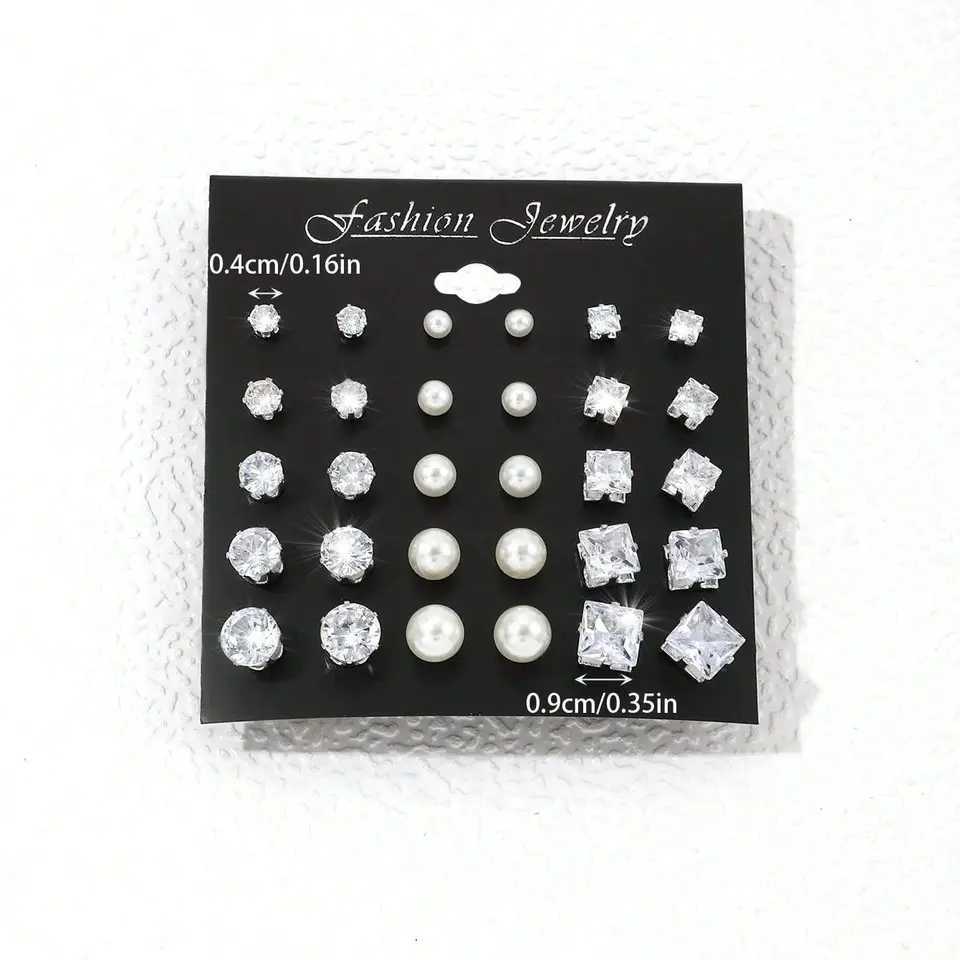 15 pairs of cubic zirconia and artificial pearl decorative stud earrings suitable for holidays parties dates gifts and daily wear W241023