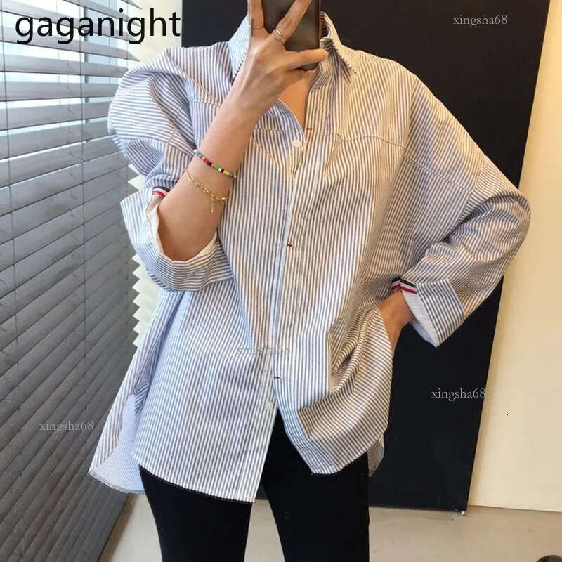 Women's Blouses Shirts Gaganight Women Blouses and Tops Long Sleeve Casual Striped White Turn-down Collar OL Shirt Back Buttons Loose Blusas Femi