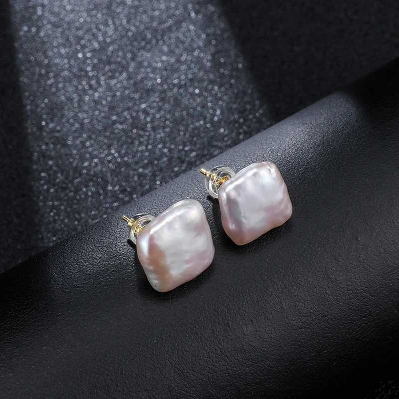 HENGSHENG 12-13mm Natural Pearls Colorful Square Baroque Earrings 925 Sterling Silver Simple For Women Girls Daily JewelryX241023