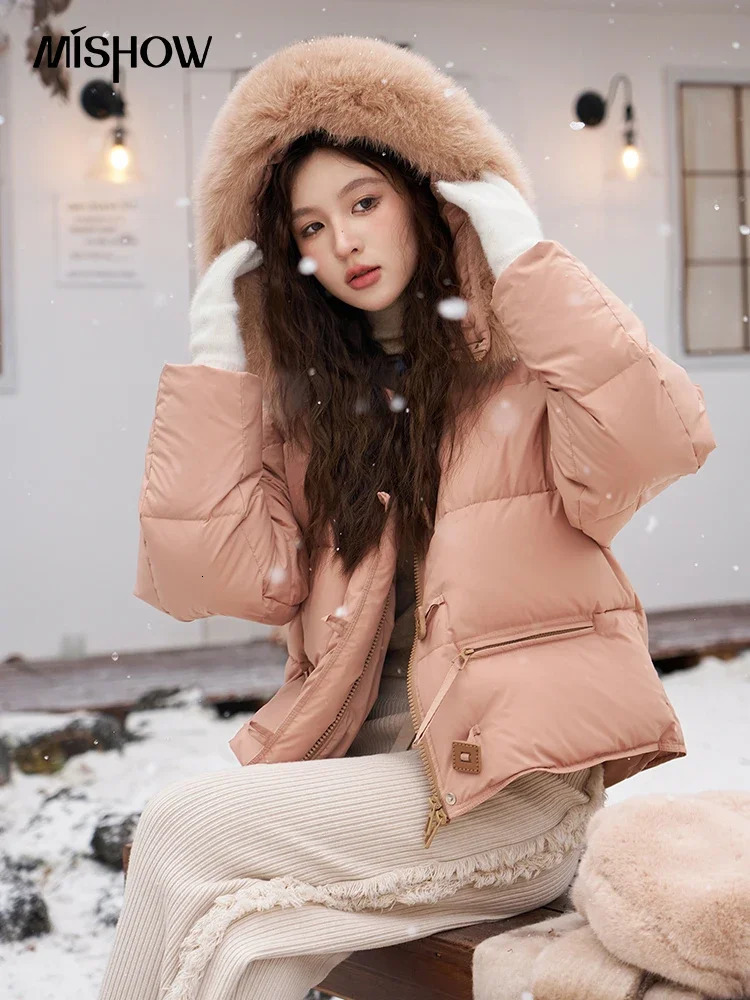 MISHOW Womens Winter Fur Collar Down Jacket Fashion Loose High Quality Hooded Short Coat Zipper Jacket MXC55Y0020 241023