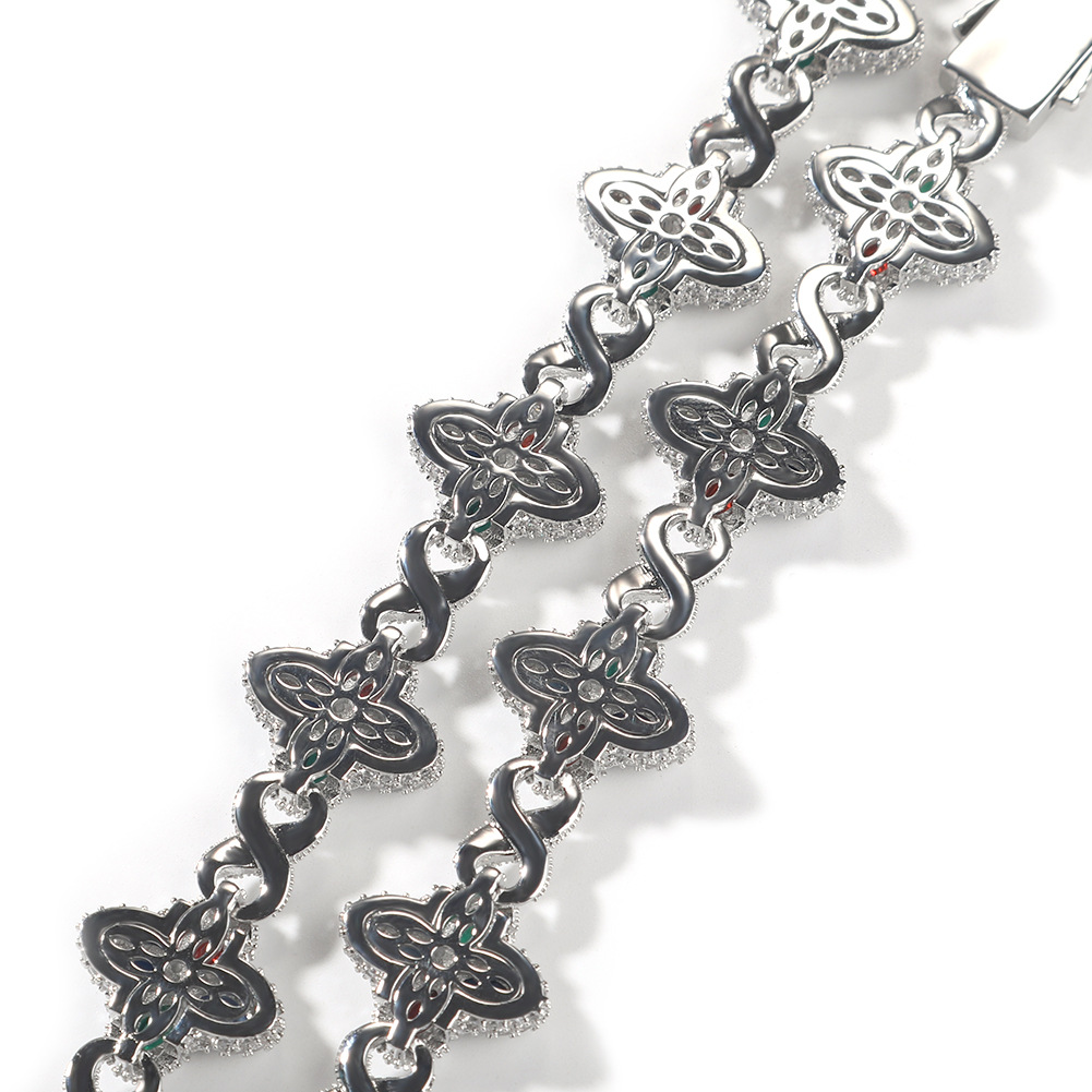 Hip Hop Cross Flower Infinite Chain Necklace Bracelet 5A Cubic Zirconia Women Mens Rap Jewelry Set