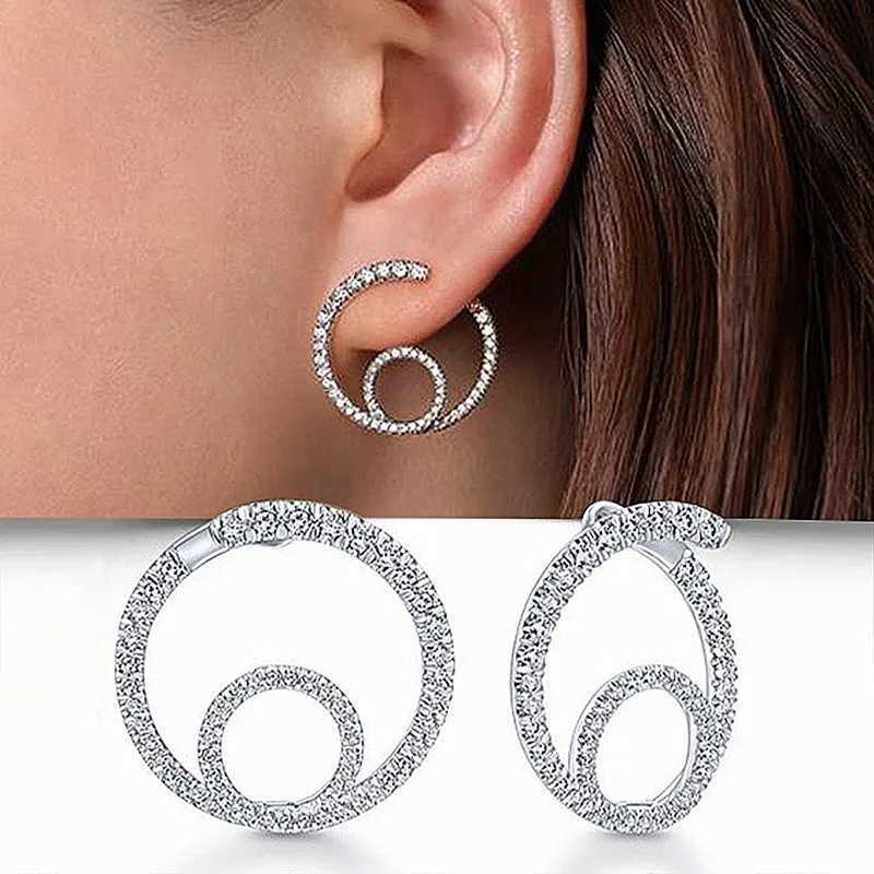 925 Sterling Silver Stud Earrings Full Paved CZ Dazzling Earrings for Women Exquisite Round Accessories Trendy JewelryX241023