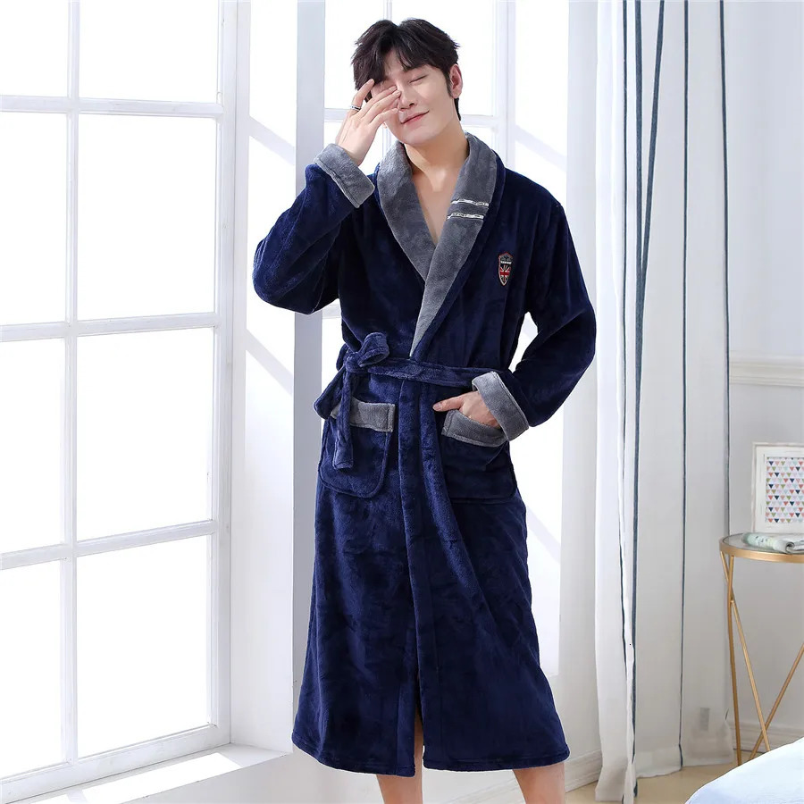 Large size 3XL flannel robe kimono bathroom gown winter coral fleece pajamas loose and thick home textile casual wear 241023