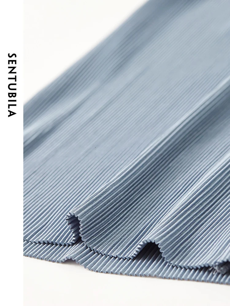 SENTUBILA Blue Elegant High Waist Wide Leg Pants Spring/Summer Elastic Waist Straight Loose Womens Trouser 141K53093 241023