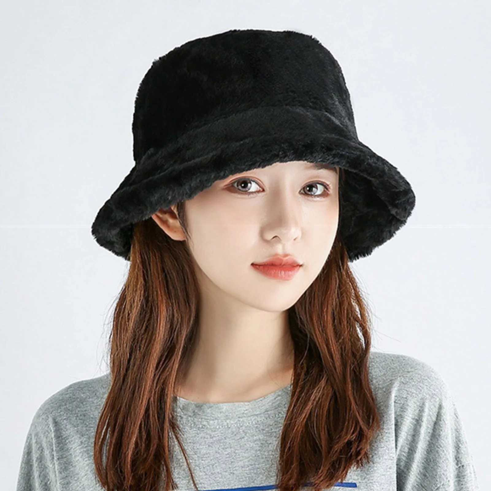 Cute fluffy bucket hat fashionable bucket hat cute winter warm hat used for cold weather snow hat new X241023