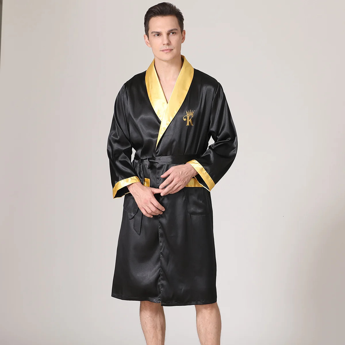 Mens kimono Bathrobe loose sleepwear terrace silk dyed home clothing mens casual sleepwear with belt evening gown 241023
