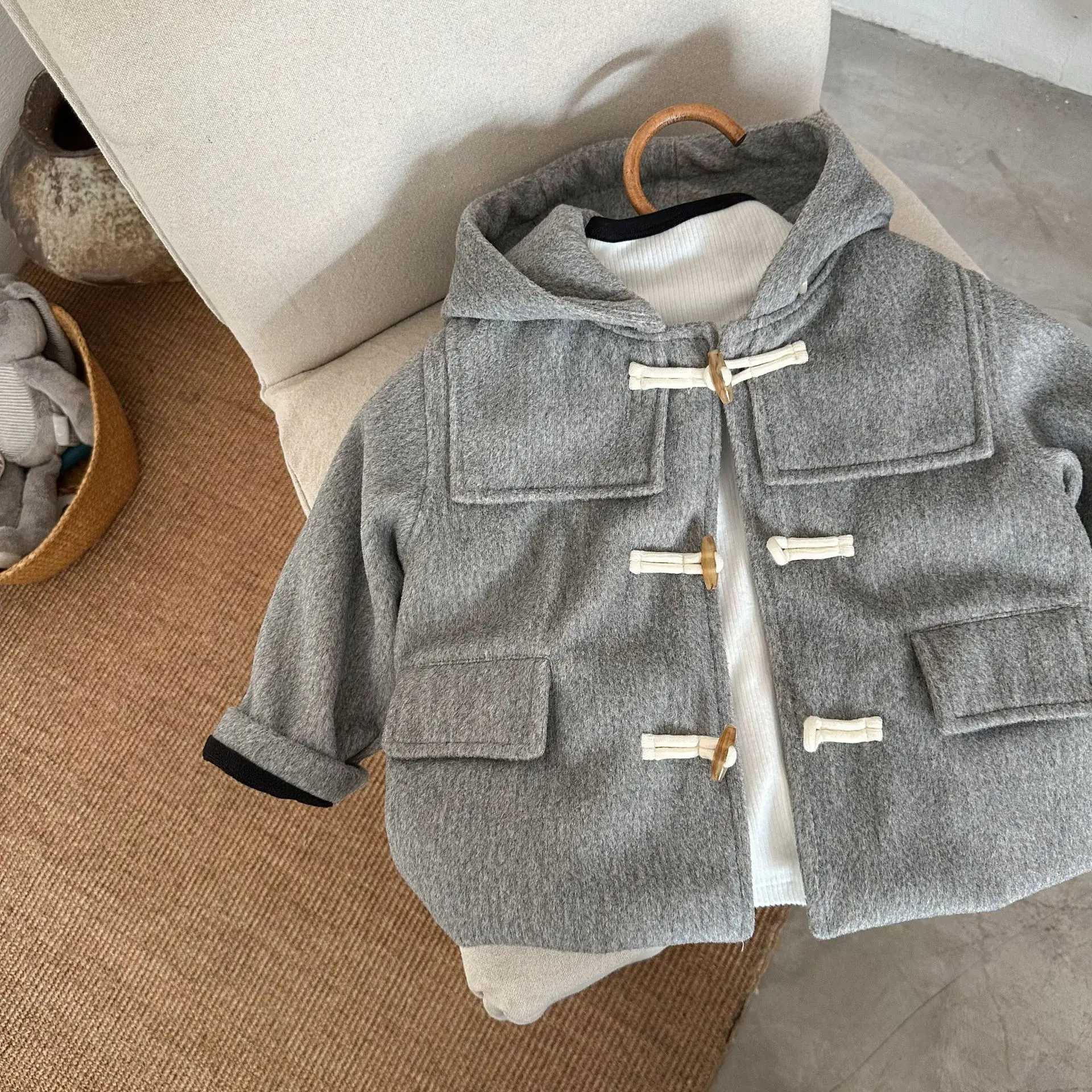 Childrens Coat 2024 Autumn New Boys and Girls Solid Color Hooded Baby Coat Medium length Top W241023