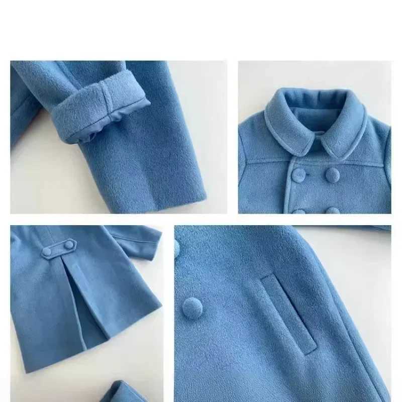 Double breasted womens wool coat autumn and winter trench jacket 2-7-year childrens clothing W241023