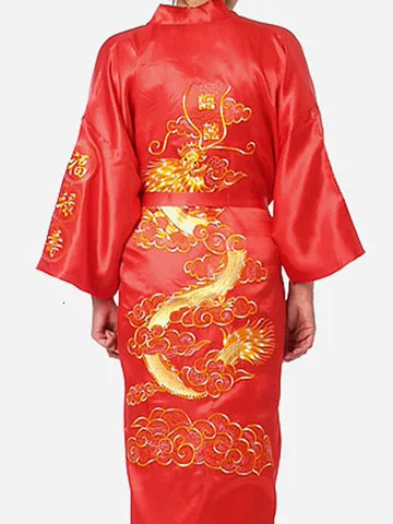 Chinese mens silk and satin robe traditional embroidered dragon kimono Yukata bathrobe loose summer bathroom sexy evening gown 241023