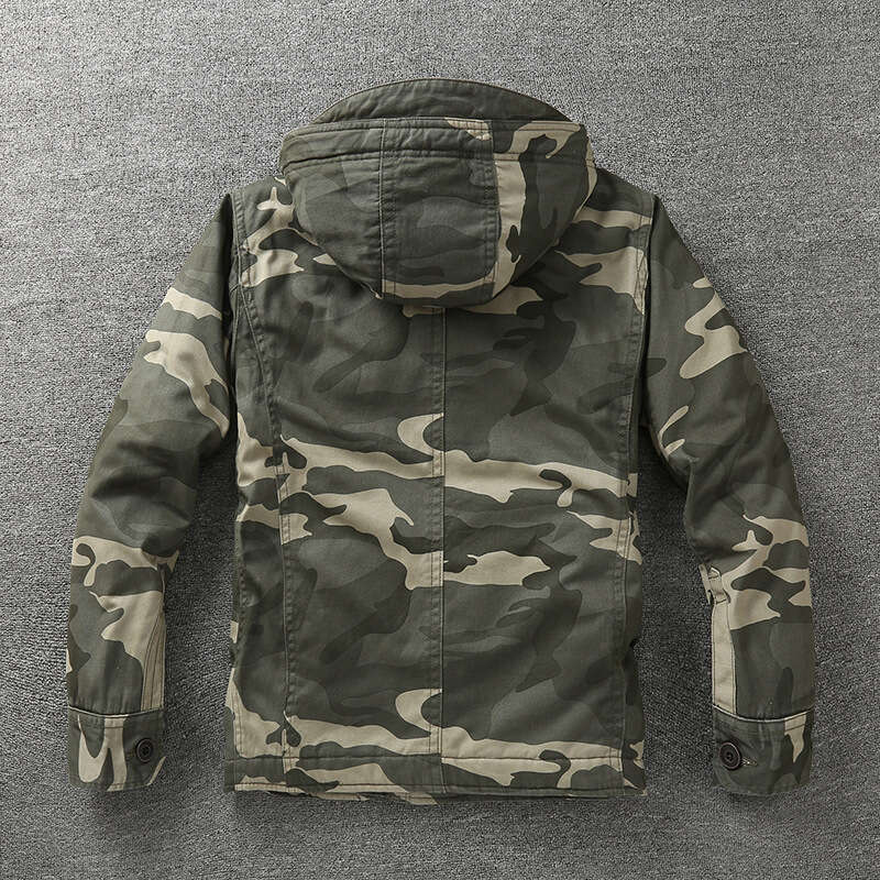 Autumn Winter Thicken Warm Camouflage Cotton Padded Jacket With Hooded Multiple Pockets Workwear Thermal Coats Outdoor For Men