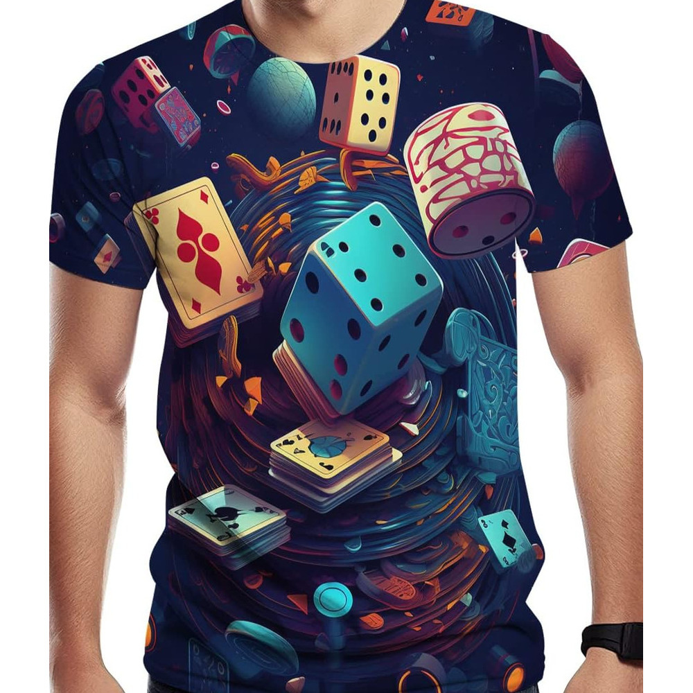 Mens T shirt Men's Fantasy Dices Poker Cards Print T Shirt 3D Print Cool Casual Tee Top tee Casual tops summer clothes Breathable and stylish