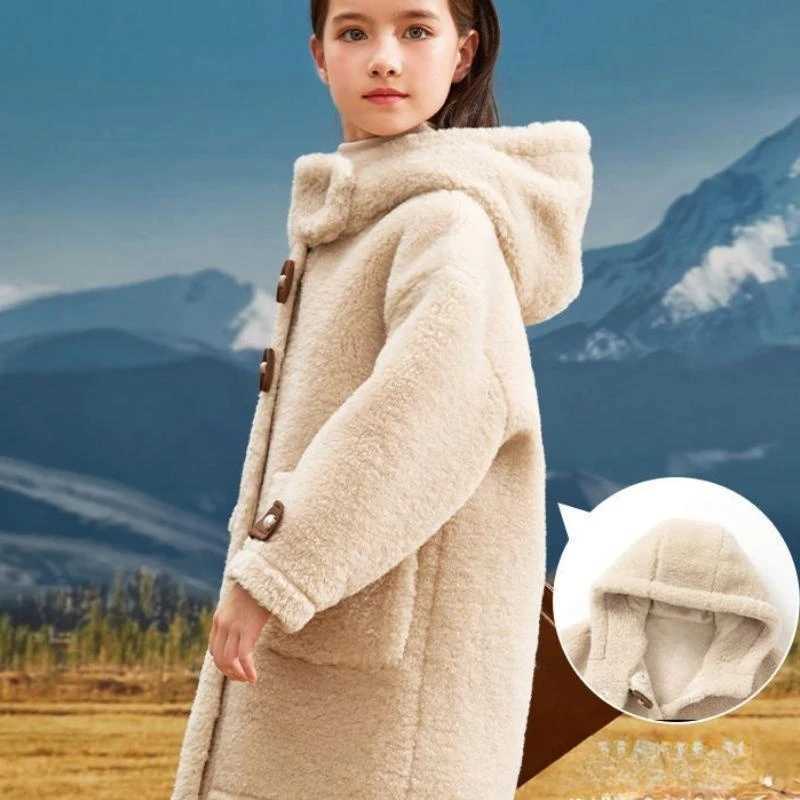 Womens wool coat jacket cotton coat windproof 2023 wool warm thick velvet winter autumn Par childrens clothing W241023