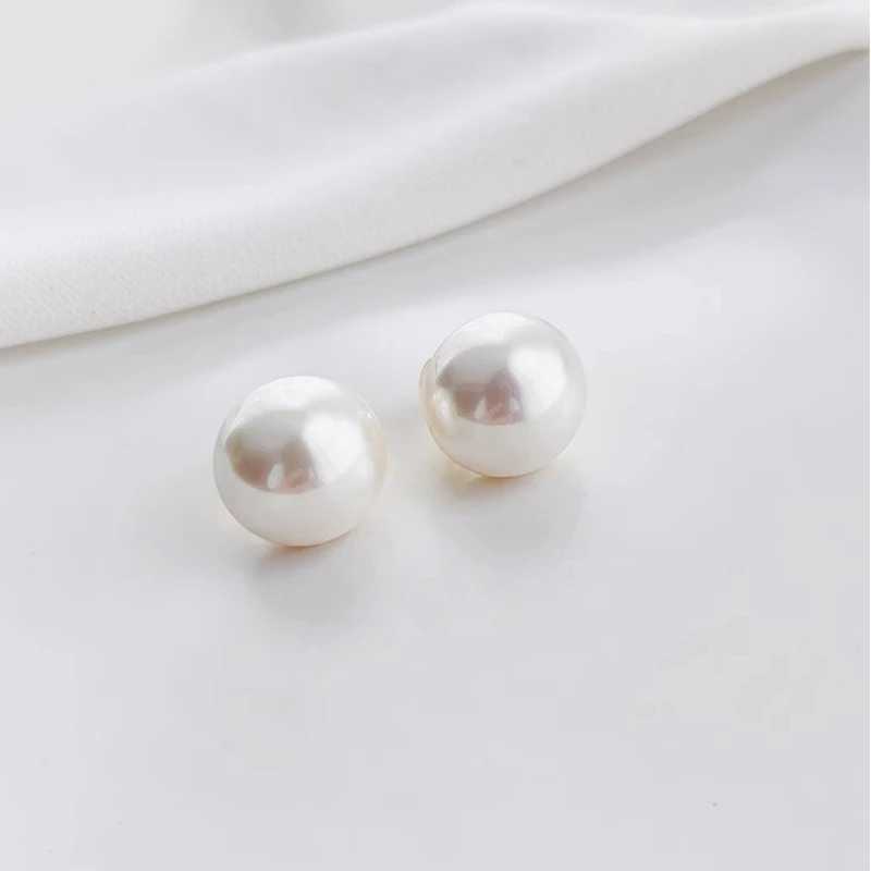 White Pearl Womens Stud Earrings Gold Color Metal Studs Push Back Simulated Pearl Round Small Earrings for Female brincosX241023