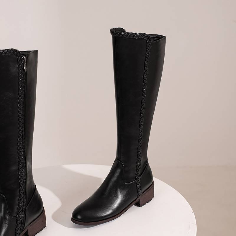 Knee-High Boots For Women | Wide Leg, Round Toe, Thick New Heel, Zipper Hot Closure, UK Sizes 46-48, Leisure Shoes