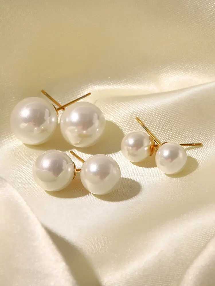 Uworld Romantic Stainless Steel Mother of Pearl Round Suki Stud Earrings Cultural Pearl Boucle doreille Women W241023