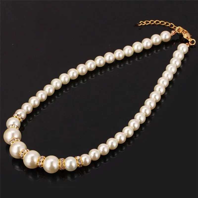 Simulated pearl necklace bracelet earring set three piece set W241023
