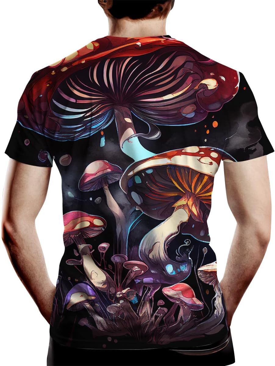 Mens T shirt Men's Novelty T Shirt,Fantasy Mushroom Graphic Print in Front and Back summer clothes Breathable and stylish